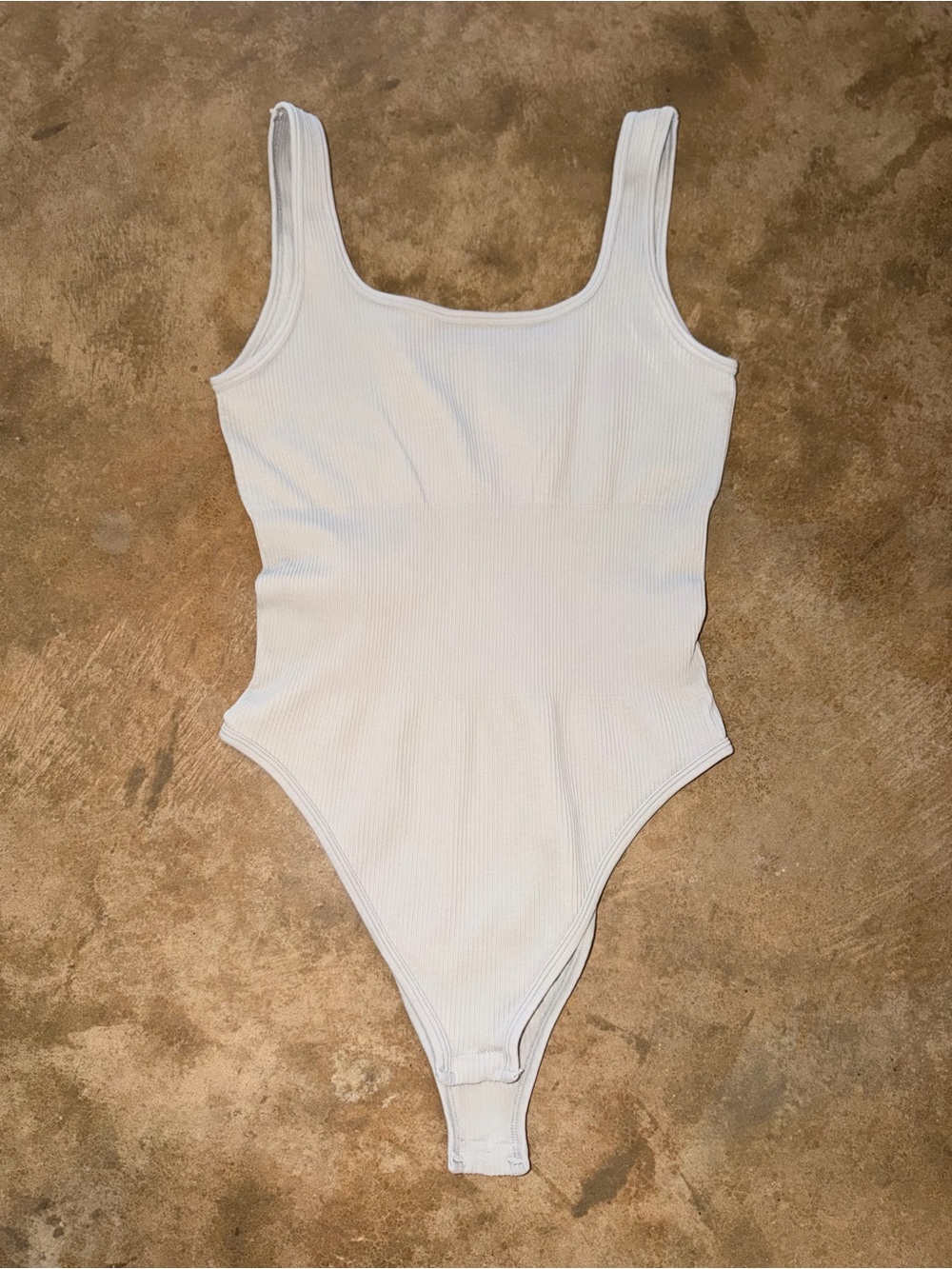OQQ Gray Seamless Ribbed Sculpting Square Neck Tank Bodysuit Medium Contour